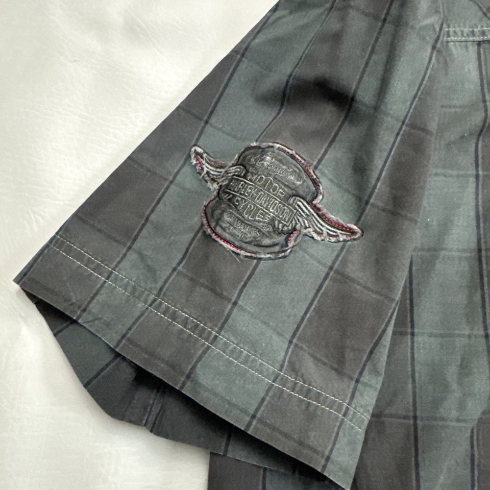Harley Davidson 1 Shirt Mens XL Blue Plaid Black‎ Pearl Snap Short Sleeve - Picture 4 of 9